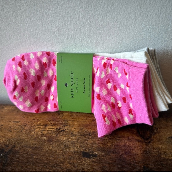 kate spade Accessories - Kate Spade 3-Pack Ankle Socks Pink with Hearts & Gray and White with Spade NWT